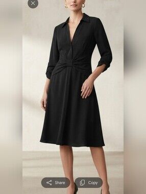 BCBGMaxAzria Black V-Neck Knot-Waist Midi Dress